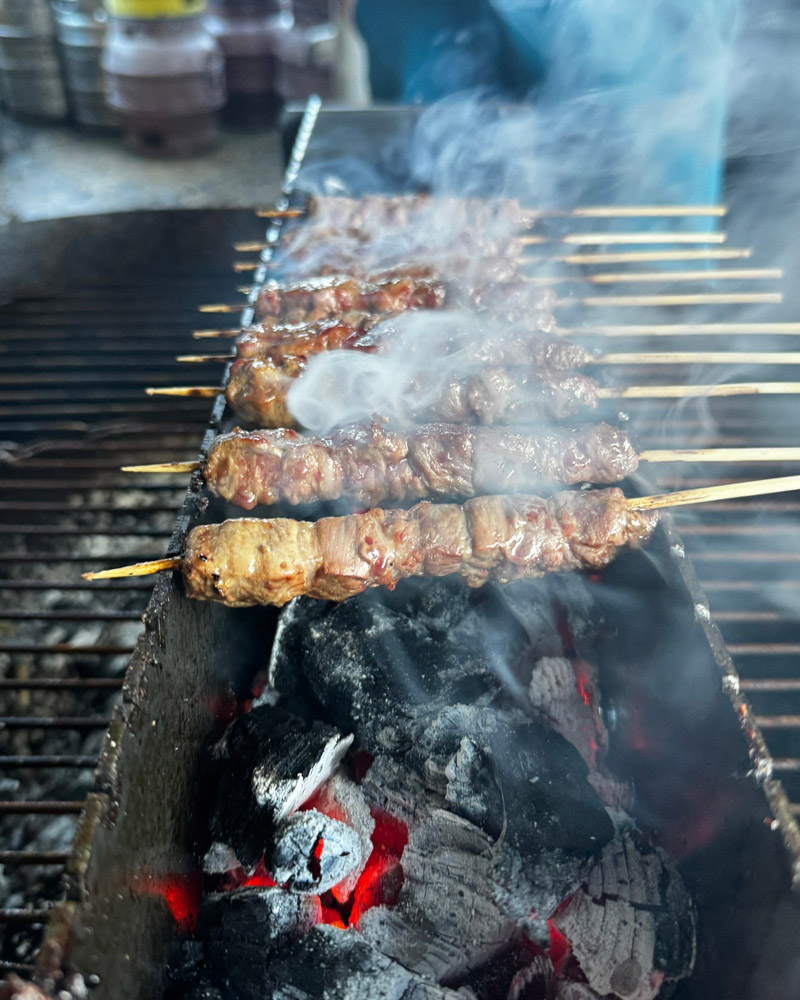 Close-up arrosticini on grill